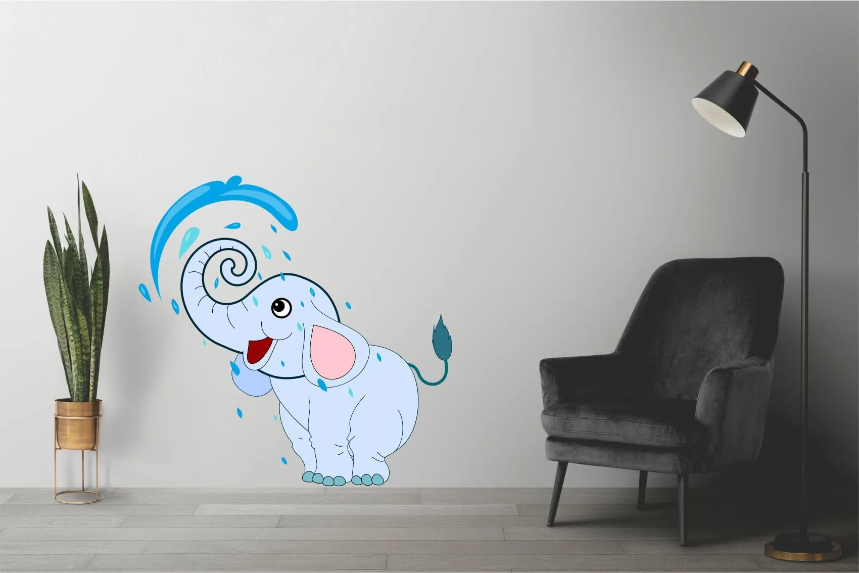 Ruhi Decor Beautiful Elephant Play in Water Wall Sticker PVC Stickers Waterproof Laminated Wall Stylish for Living Room