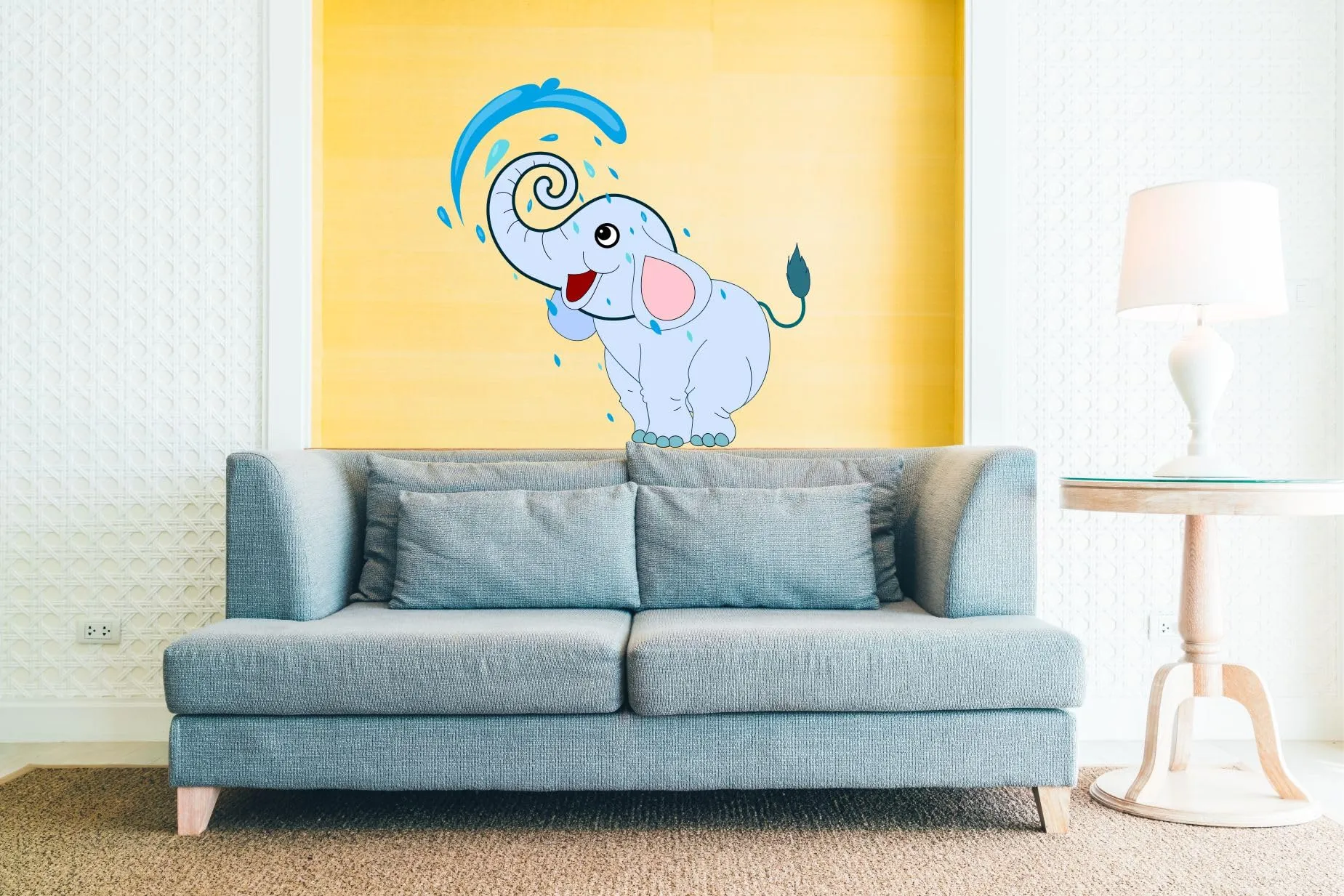 Ruhi Decor Beautiful Elephant Play in Water Wall Sticker PVC Stickers Waterproof Laminated Wall Stylish for Living Room