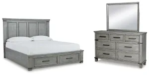 Russelyn California King Storage Bed with Mirrored Dresser