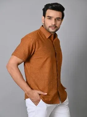 Rust Brown Khadi Cotton Men Shirt