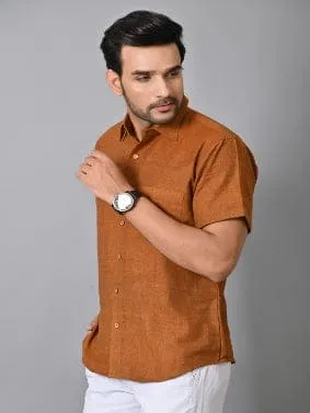 Rust Brown Khadi Cotton Men Shirt