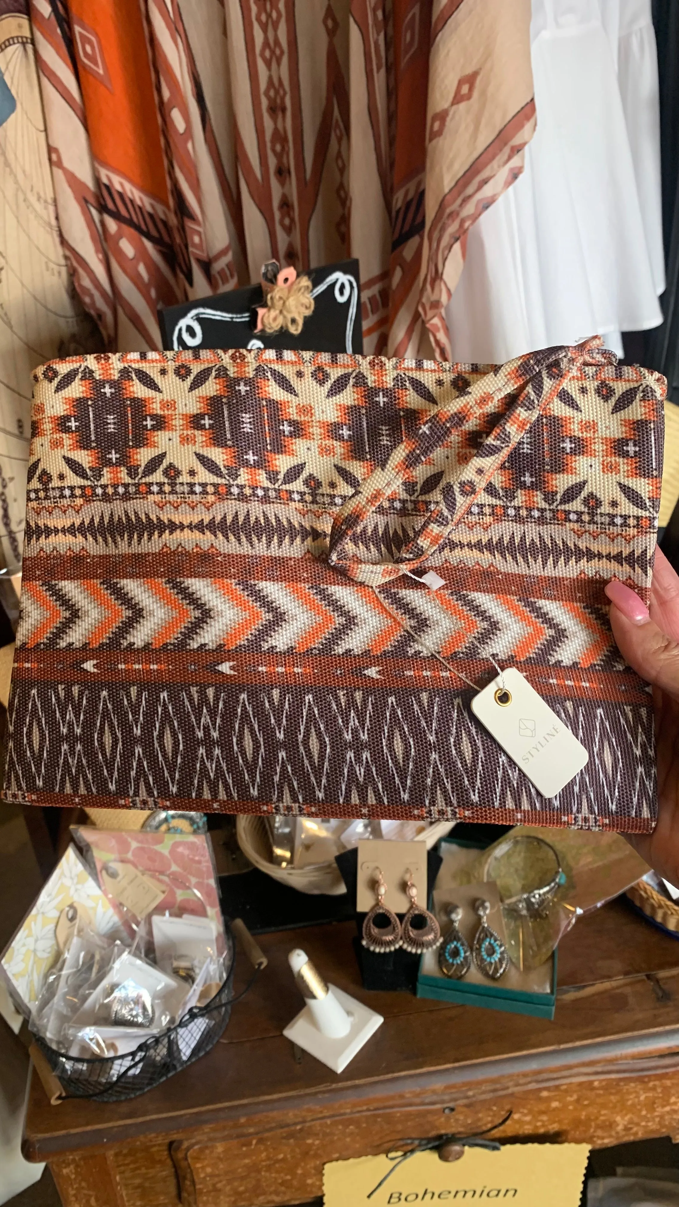 Rust Ethnic Print Wristlet