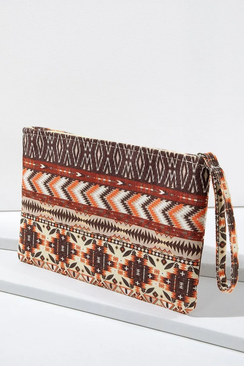 Rust Ethnic Print Wristlet