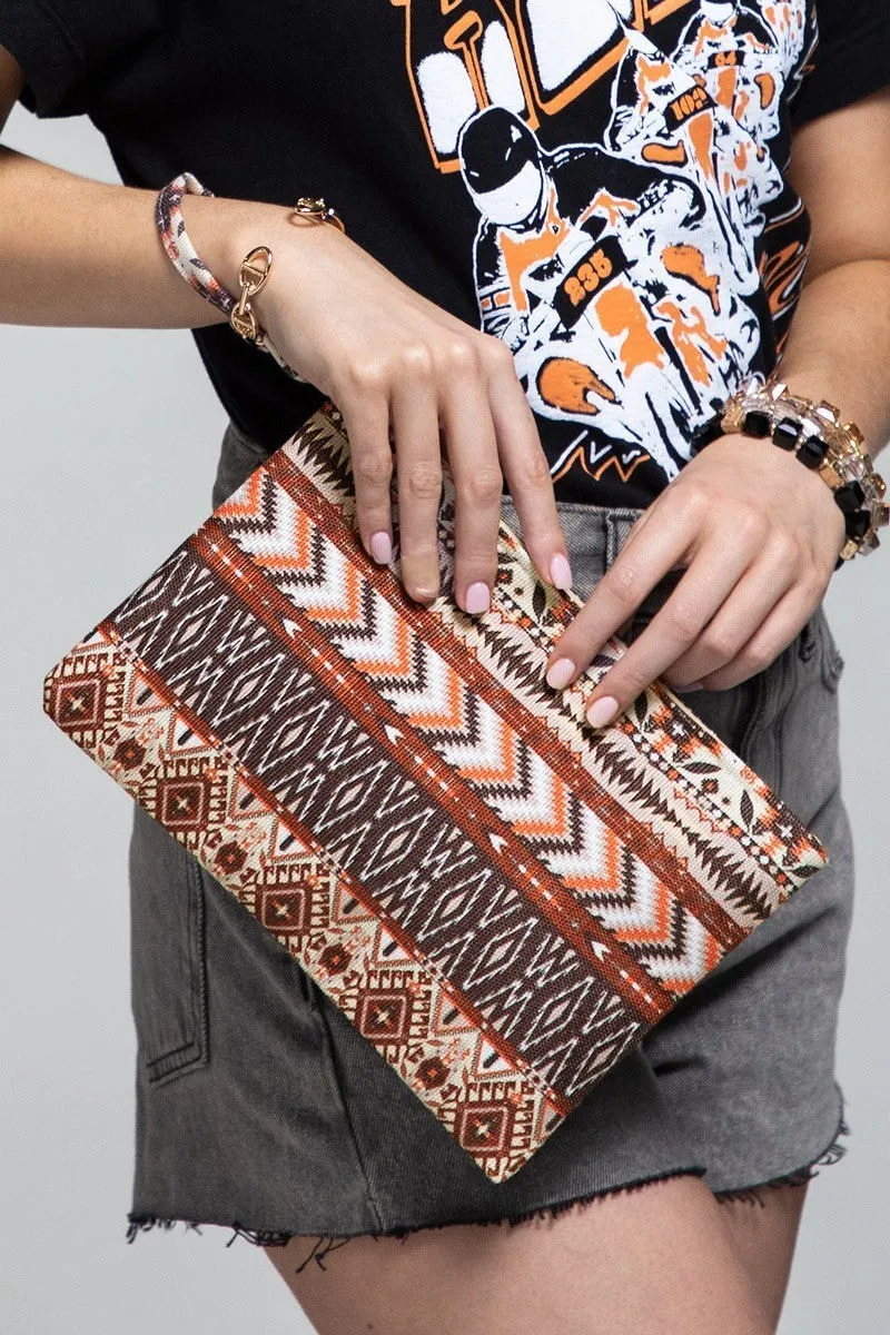 Rust Ethnic Print Wristlet