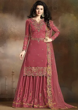 Rust Red Traditional Embroidered Indian Gharara Suit