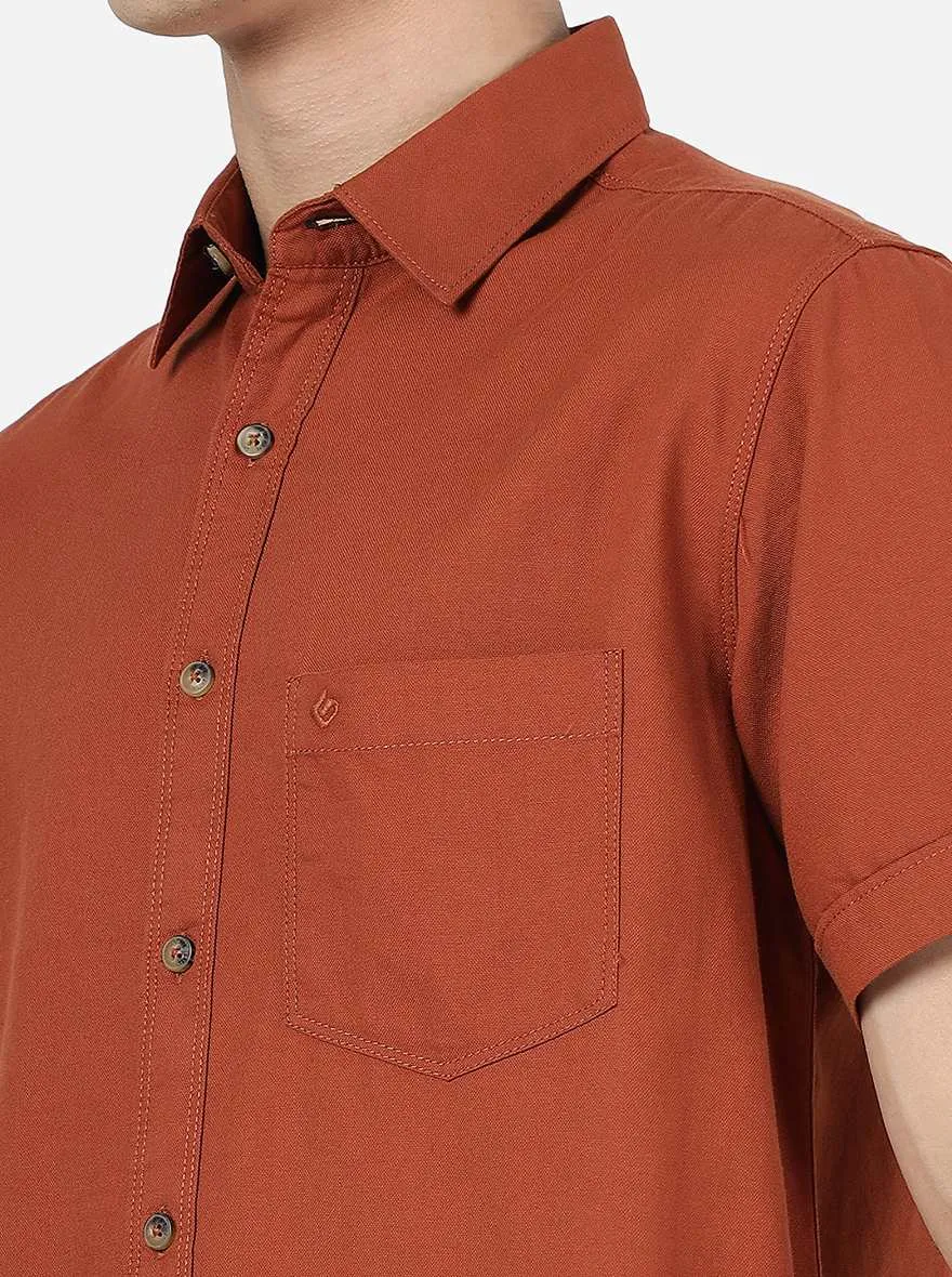 Rust Solid Slim Fit Casual Shirt | Greenfibre