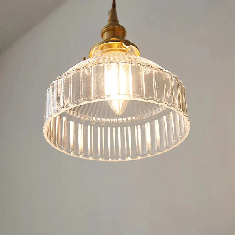 Rustic Barn Shade Pendant Lamp 1-Light Clear Ribbed Glass Ceiling Suspension Light