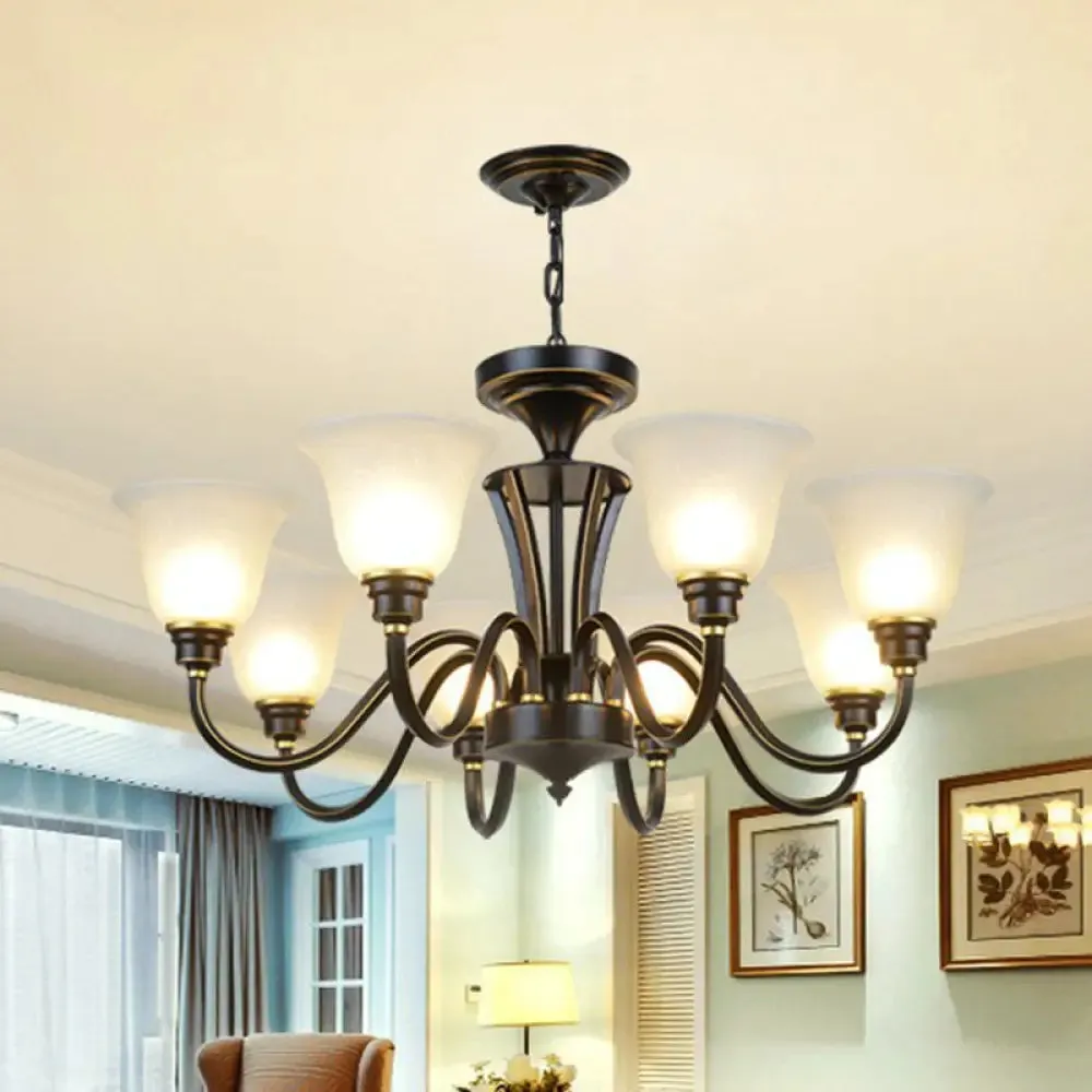 Rustic Bell Shaped Suspension Light Chandelier - Cream Glass, Perfect for Dining Room