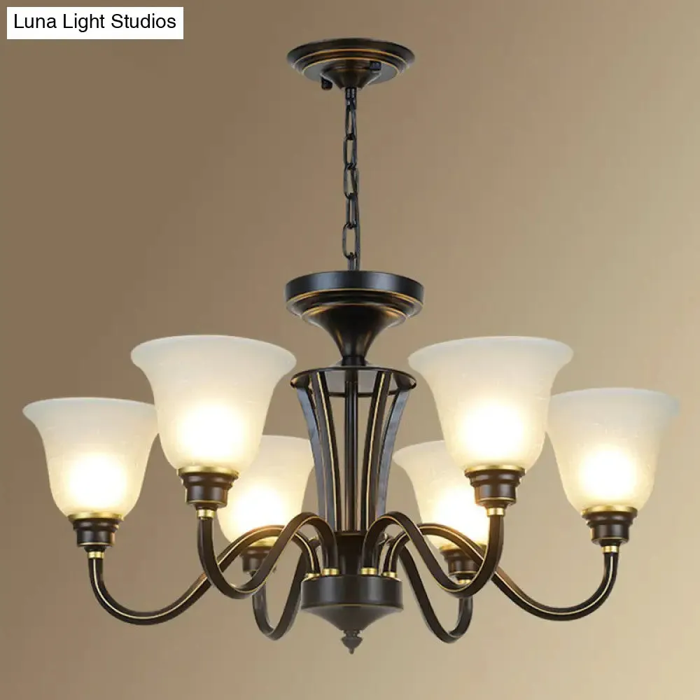 Rustic Bell Shaped Suspension Light Chandelier - Cream Glass, Perfect for Dining Room