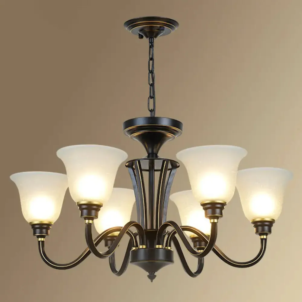 Rustic Bell Shaped Suspension Light Chandelier - Cream Glass, Perfect for Dining Room