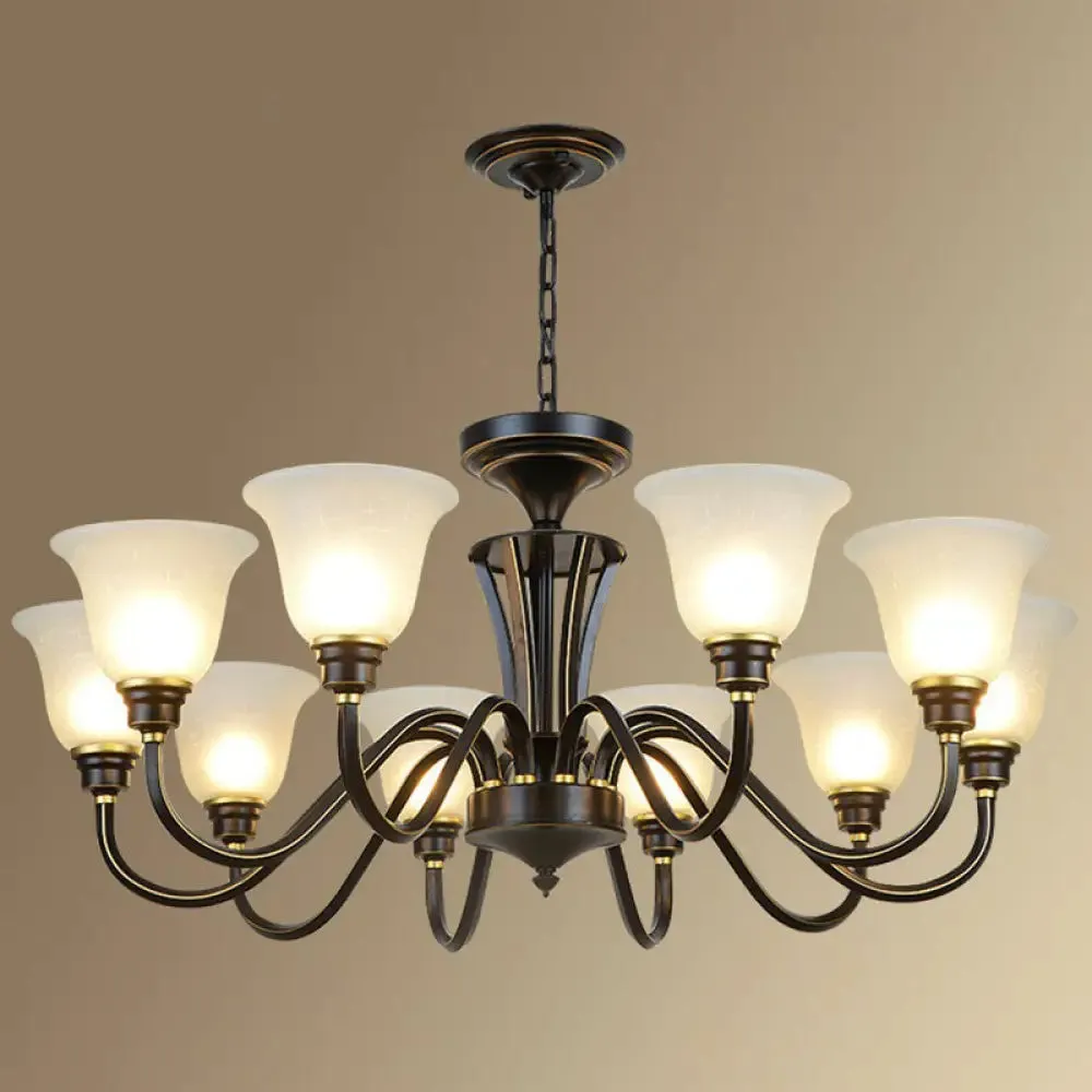 Rustic Bell Shaped Suspension Light Chandelier - Cream Glass, Perfect for Dining Room