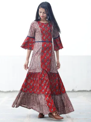 RUSTIC PEACOCK - Hand Block Printed Long Cotton Dress - D342F1808