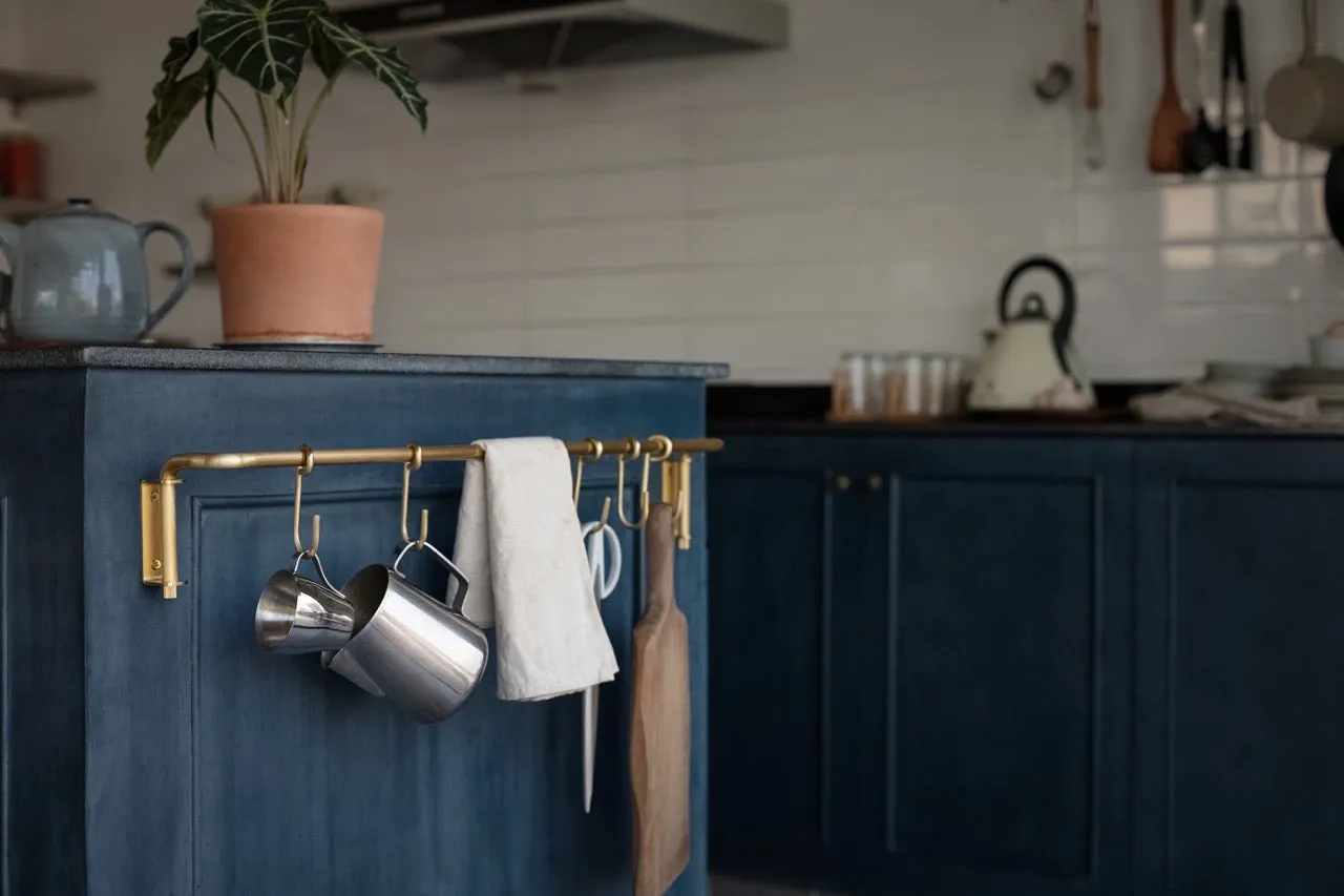 Rustic Solid Brass Kitchen Utensil Rail