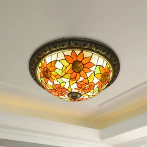 Rustic Stained Glass Sunflower Ceiling Light in Multicolor Options for Dining Room Tiffany Décor