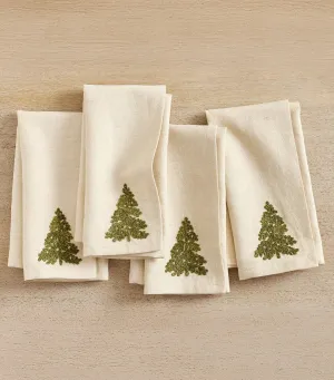 Rustic Tree Embroidered Cotton/Linen Napkins Set of 4