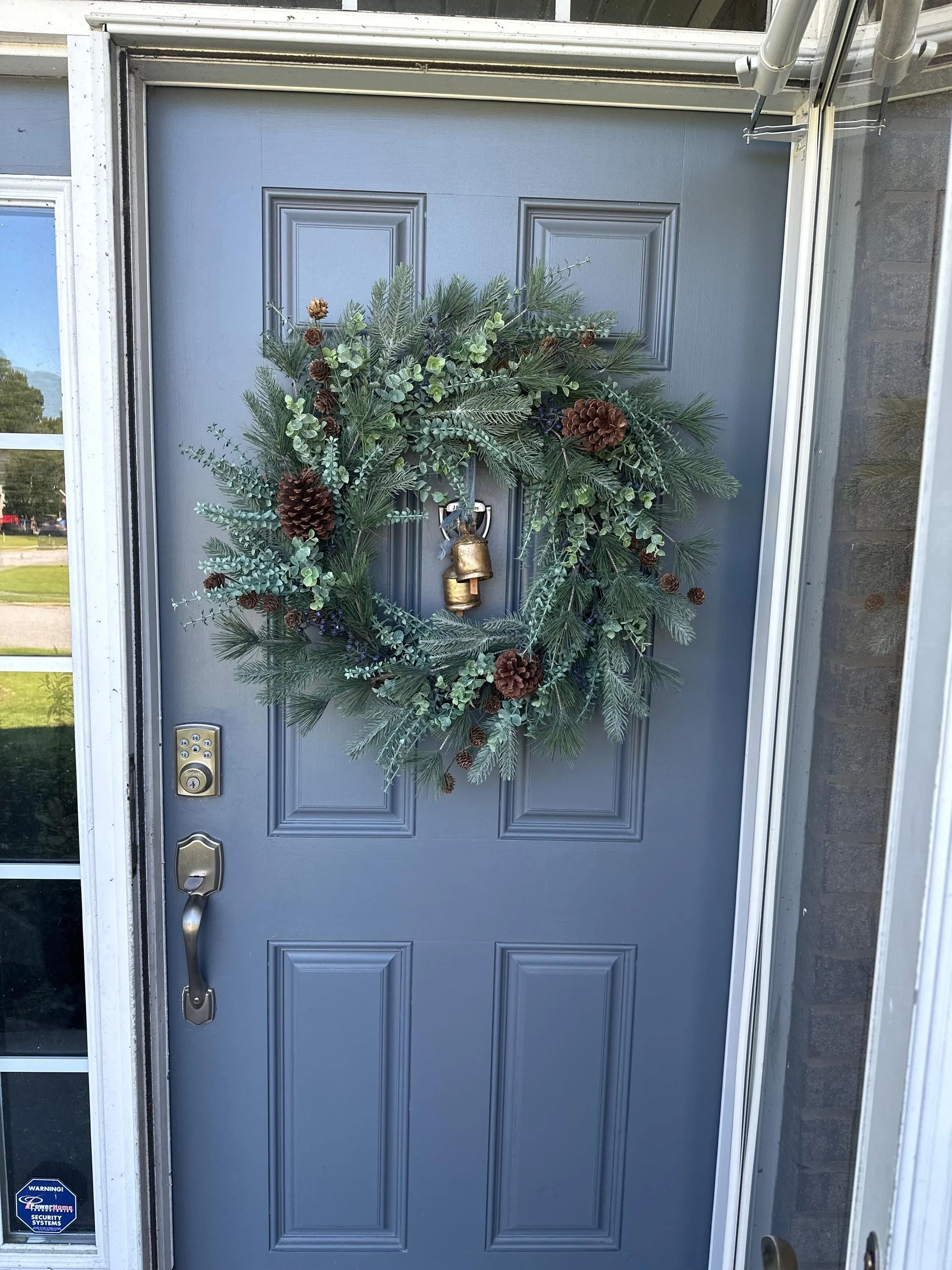 Rustic Winter Wreath with Blue Spruce Pine and Brass Bells