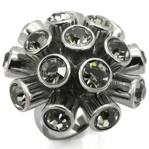 Ruthenium Brass Ring with Top Grade Crystal in Jet for Women Style 0W306