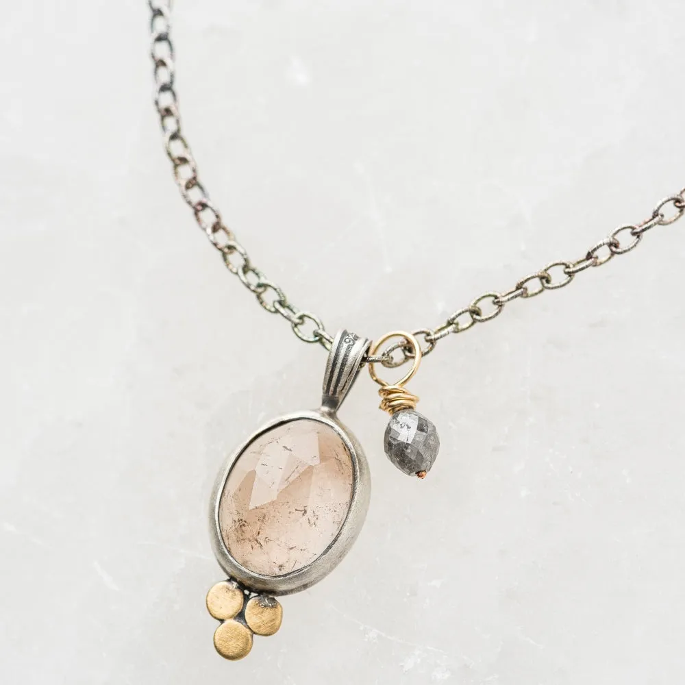 Rutilated Quartz Oval Necklace with Gray Diamond on Cable Chain