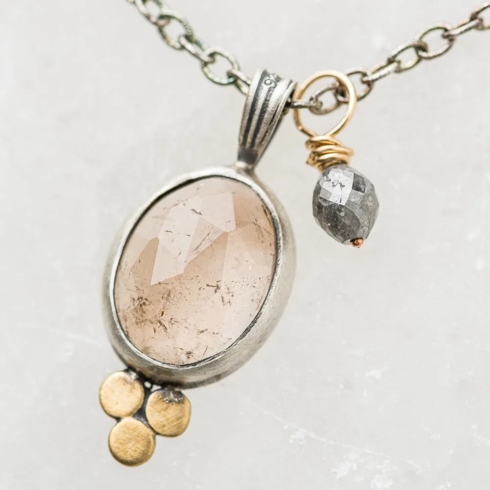 Rutilated Quartz Oval Necklace with Gray Diamond on Cable Chain