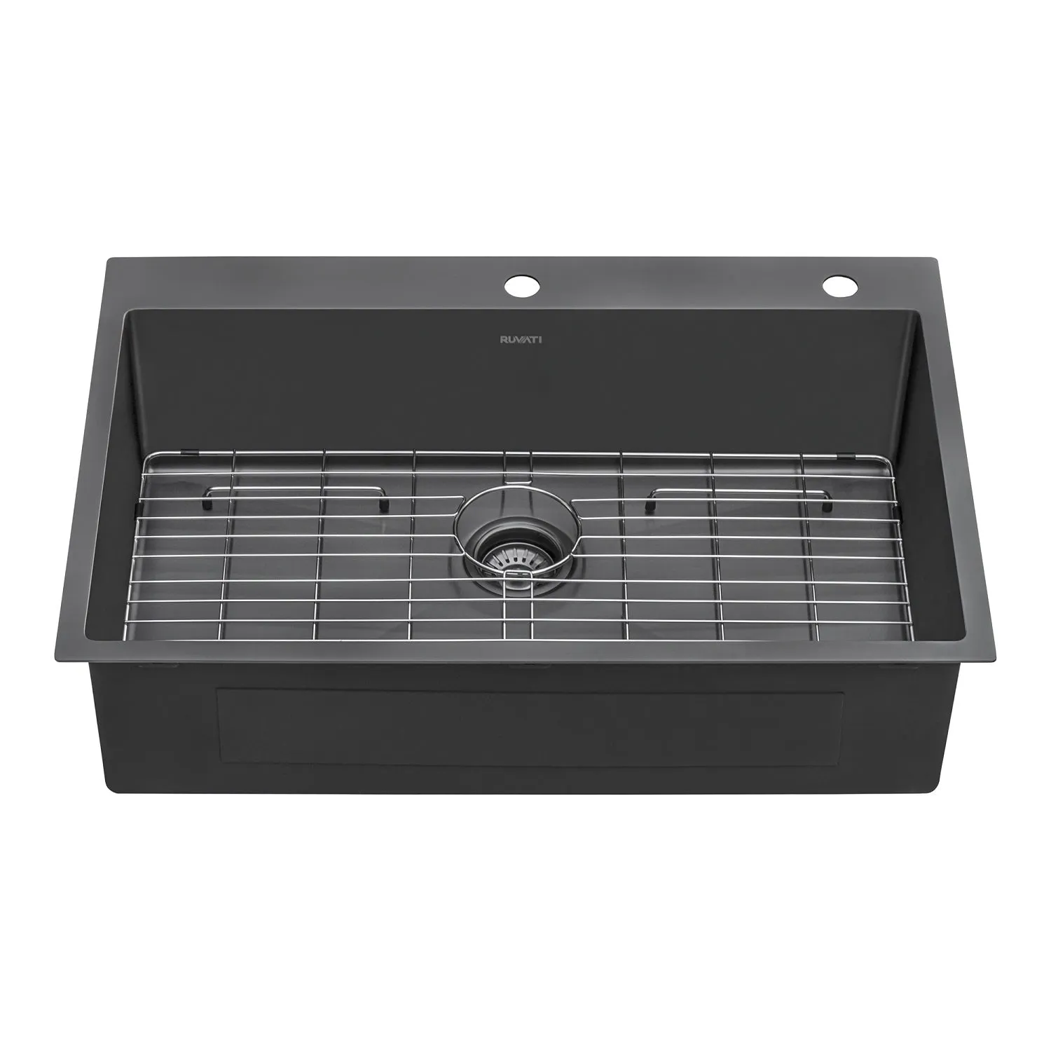 Ruvati 33 x 22 inch Gunmetal Black Stainless Steel Drop-in Topmount Kitchen Sink 16 Gauge Single Bowl – RVH5005BL