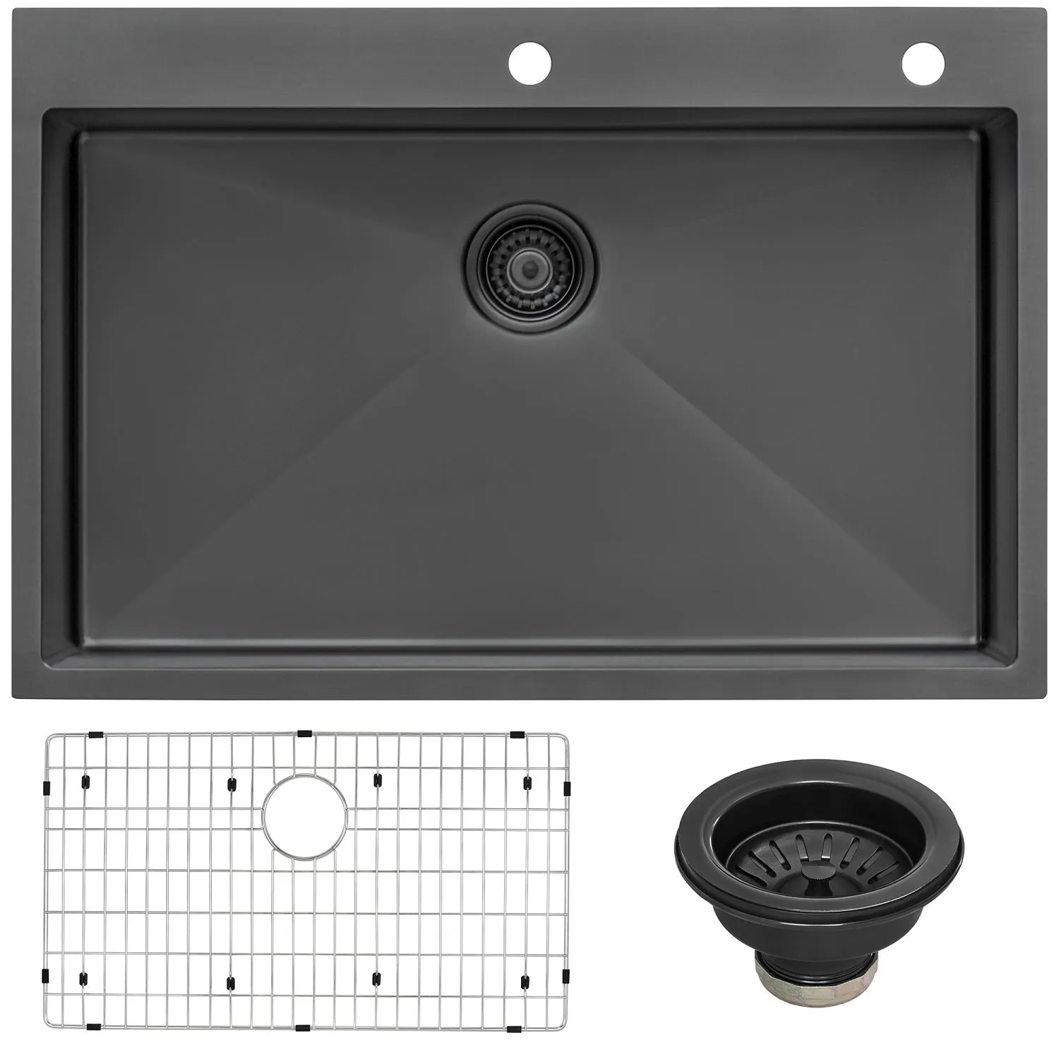 Ruvati 33 x 22 inch Gunmetal Black Stainless Steel Drop-in Topmount Kitchen Sink 16 Gauge Single Bowl – RVH5005BL