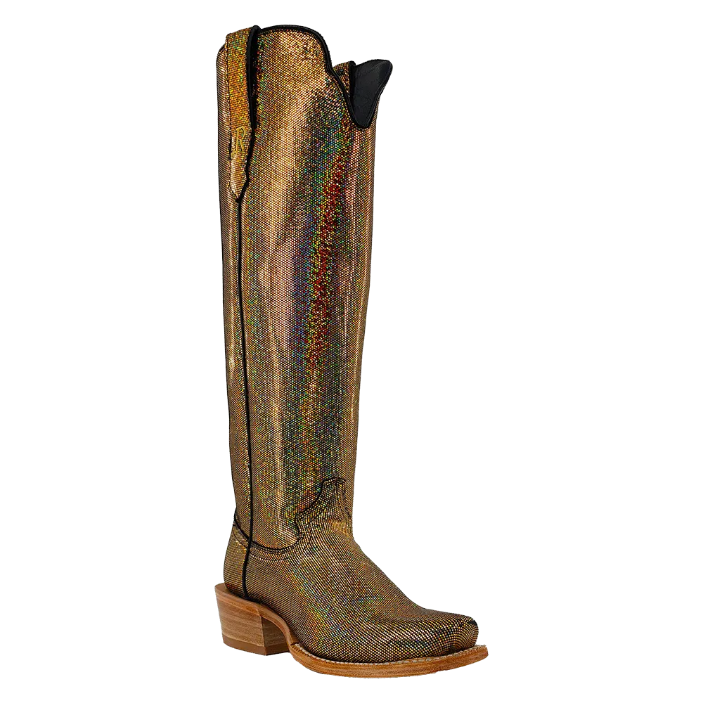 R.Watson 17" Gold Holographic Disco Fever Blunt Toe Boots for Women