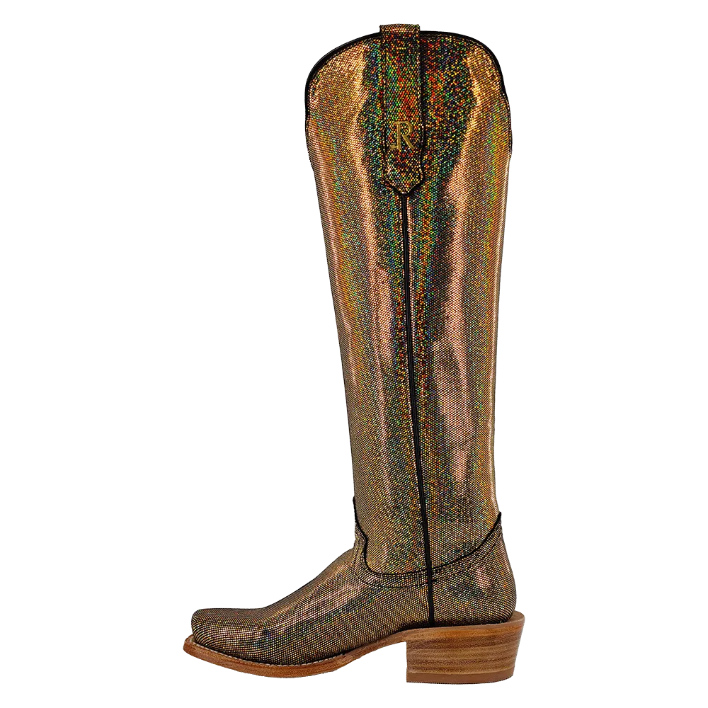 R.Watson 17" Gold Holographic Disco Fever Blunt Toe Boots for Women