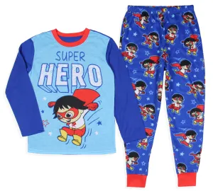 Ryan's World Boys' Super Hero Long Sleeve Shirt Plush Pants Pajama Set