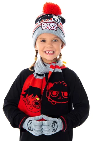 Ryan's World Kids Ryan and Combo Panda Gloves Scarf And Pom Beanie 3 Piece Set