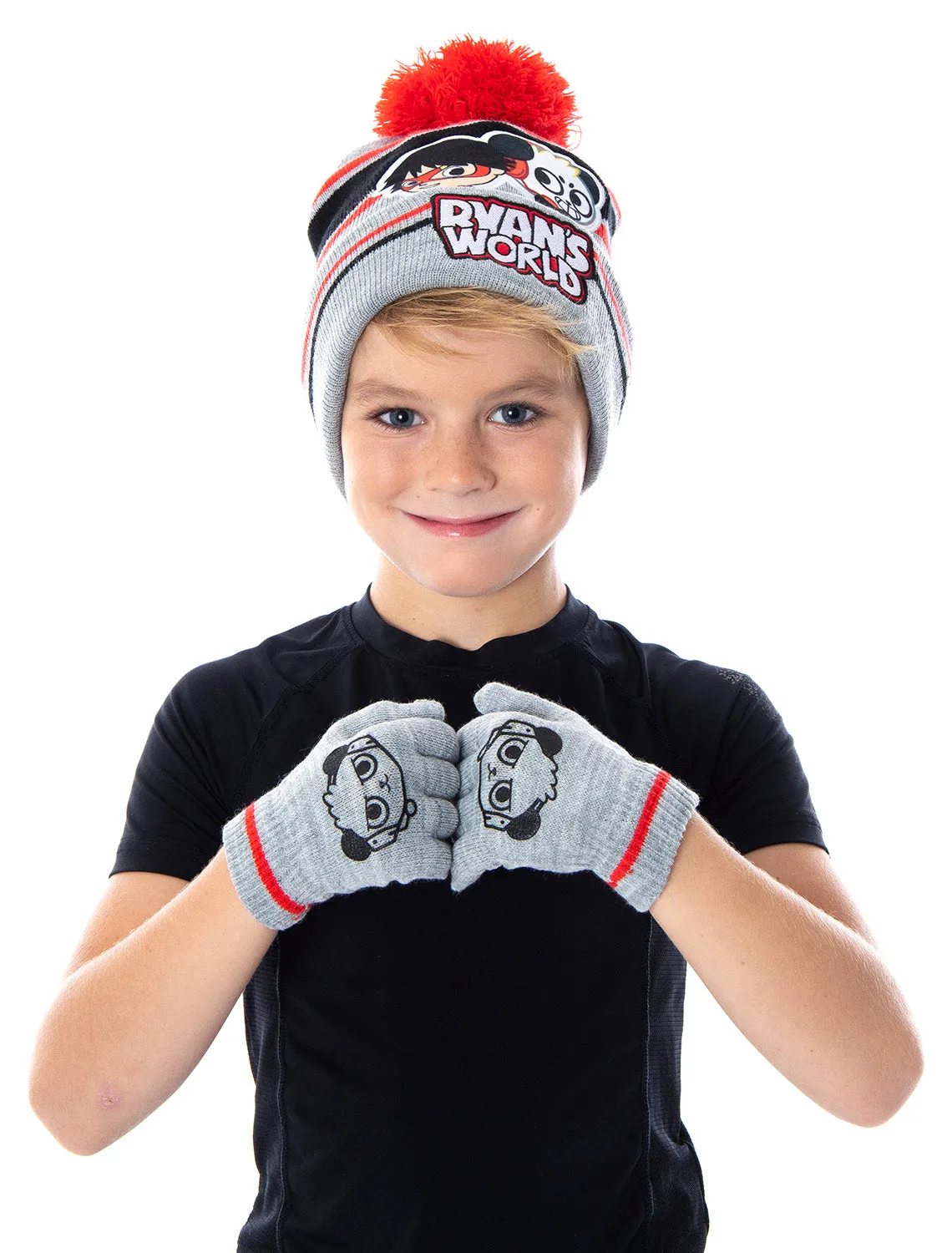 Ryan's World Kids Ryan and Combo Panda Gloves Scarf And Pom Beanie 3 Piece Set