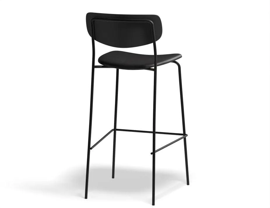 Rylie Stool - Padded Seat with Black Backrest - 75cm Bar Height - Black Vegan Leather Seat