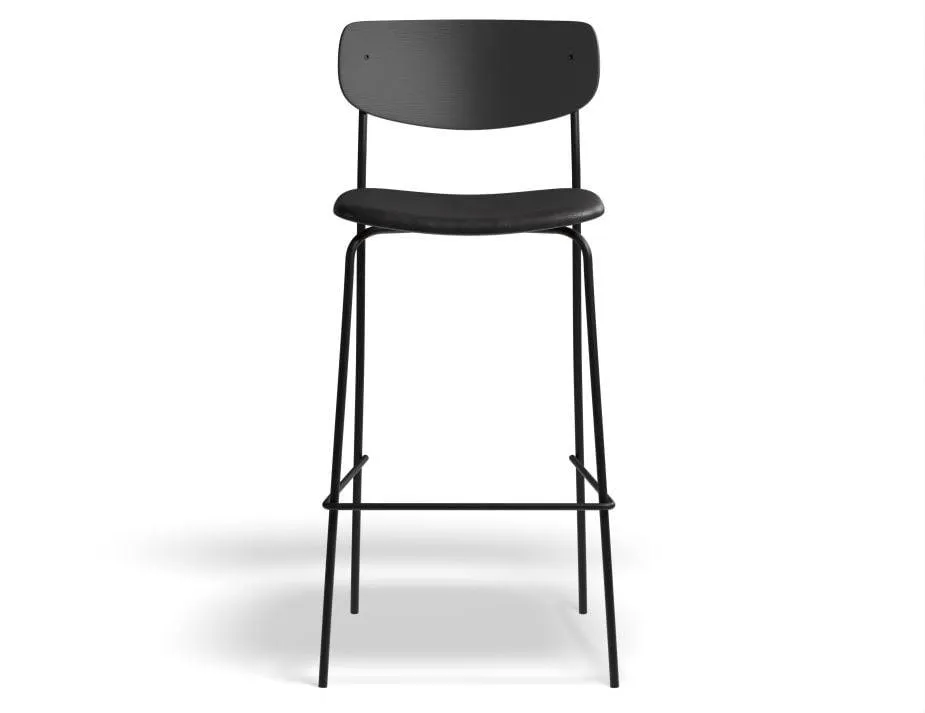 Rylie Stool - Padded Seat with Black Backrest - 75cm Bar Height - Grey Vegan Leather Seat