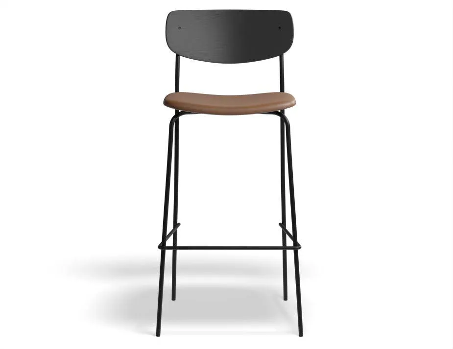 Rylie Stool - Padded Seat with Black Backrest - 75cm Bar Height - Tan Vegan Leather Seat