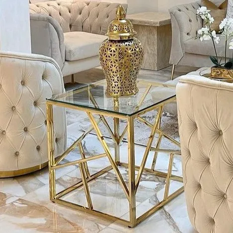 Rylight Stainless Steel Living Room End Table in Gold/Silver Finish