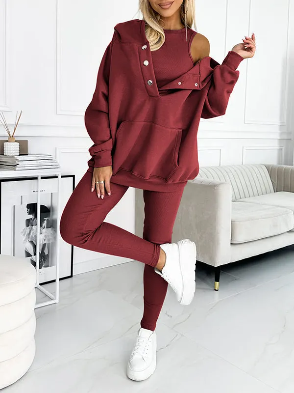 (S-5XL) Plus Size Casual and Comfortable Sweatshirt Three-piece Suit