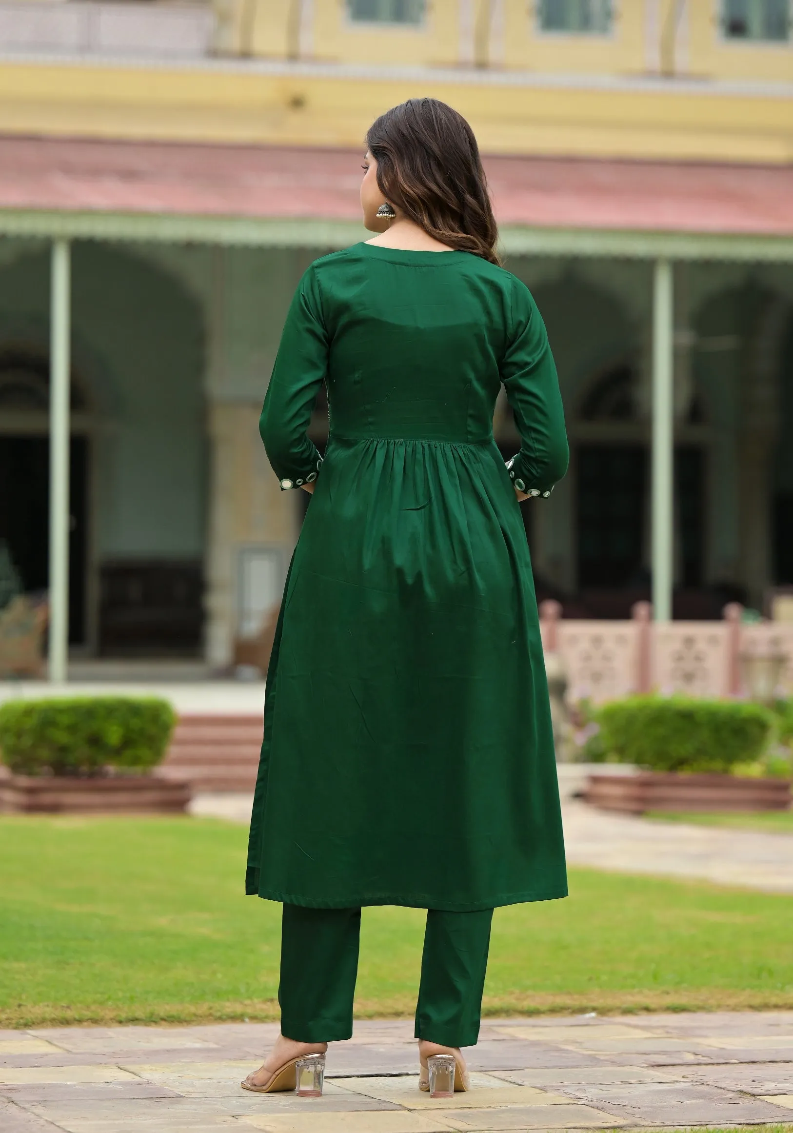 Saba Green Cotton Nayra Cut Handwork Suit Set