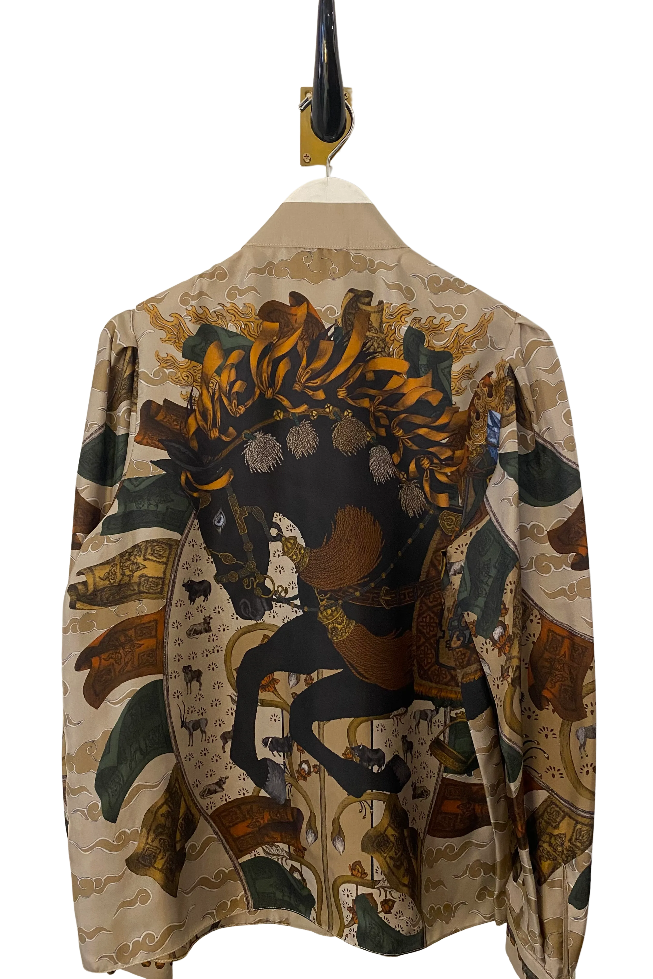 Sabina Savage "The Wind Horse" Silk Stand Collar Blouse Coal/Cloud