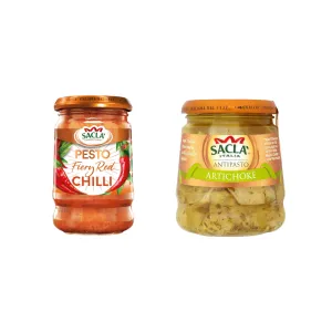 Sacla Fiery Chilli Pesto, 190g   Sacla Artichoke Antipasto 285g (Combo Pack)