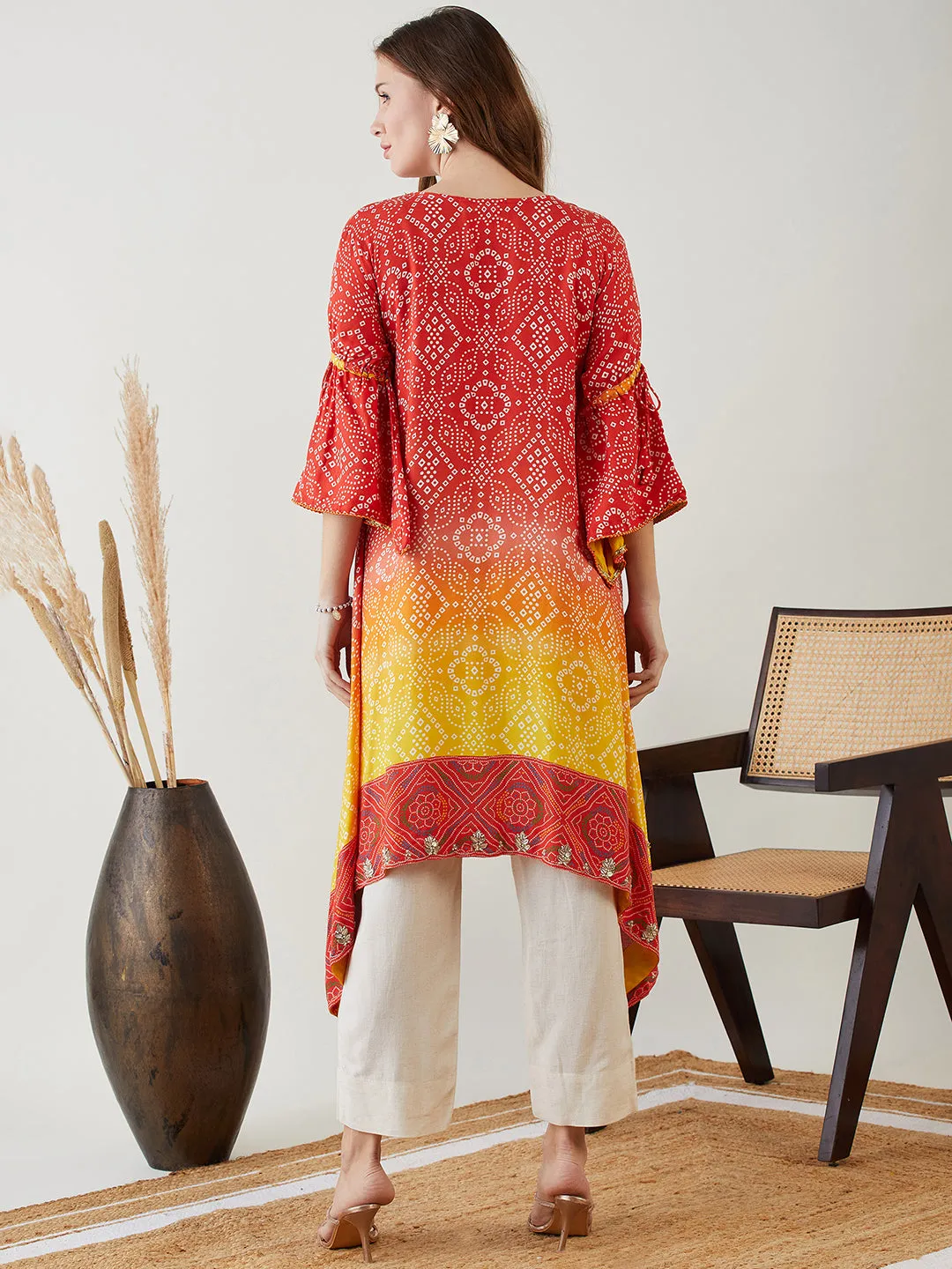 Sacred Red Bandhini Hand Embroidered Kurta