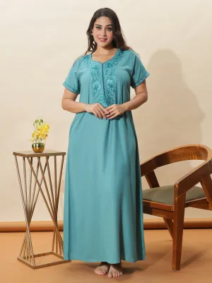 Sadabahar Sea Glass Embroidered Nighty for Women With Stylish Comfort