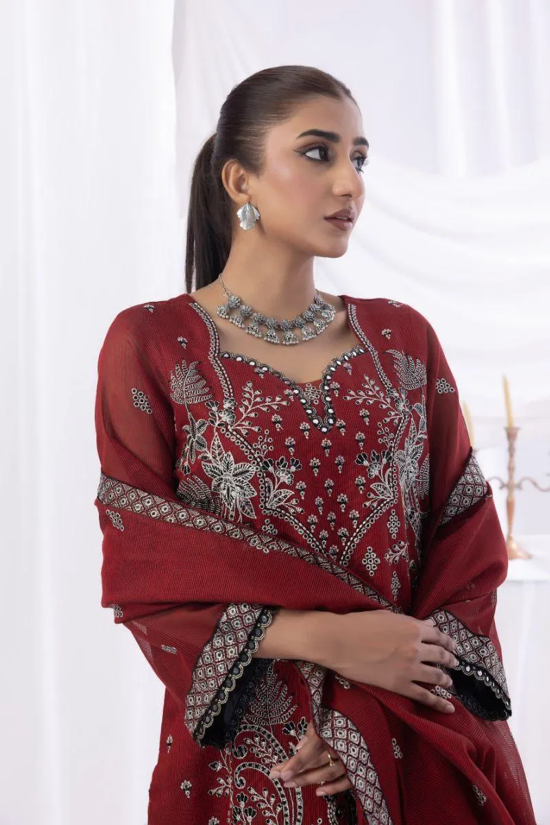 Sadia Aamir - Zeest - Red - Khaddi Net - 3 Piece