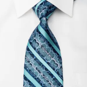 Saehan Matthias Men's Silk Tie Striped & Floral On Blue