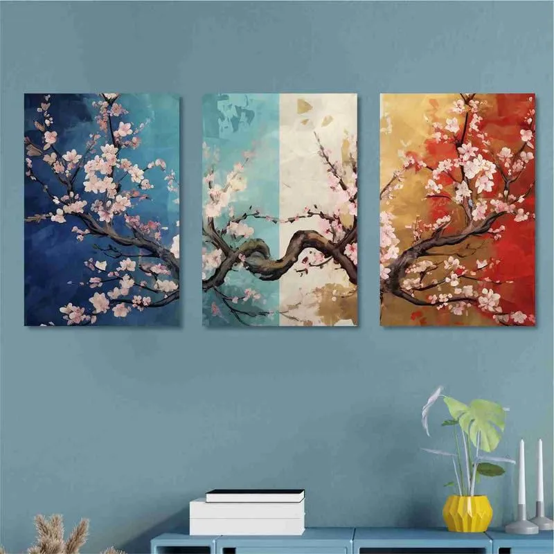 SAF paintings Set Of 3 Wooden Framed Canvas Painting|| Abstract Floral Theme Canvas Wall Art Painting for Home Décor And Office||For Bedroom,Living Room Home wall and Office Interior CR-226