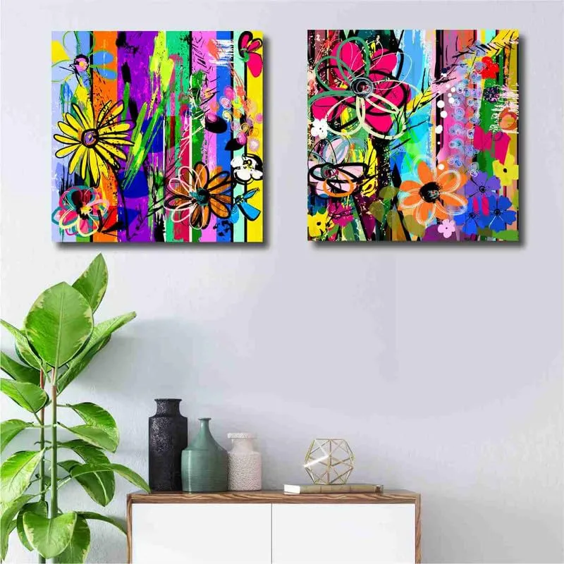 SAF paintings Wooden Framed Canvas Painting ||Set Of 2 Abstract Floral Theme Canvas Wall Art Painting for Home Décor Office||For Bedrom,Living Room Home wall and Office Interior CR-176