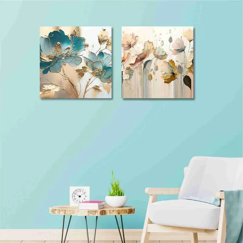 SAF paintings Wooden Framed Canvas Painting ||Set Of 2 Abstract Flower Theme Canvas Wall Art Painting for Home Décor Office||For Bedrom,Living Room Home wall and Office Interior CR-196