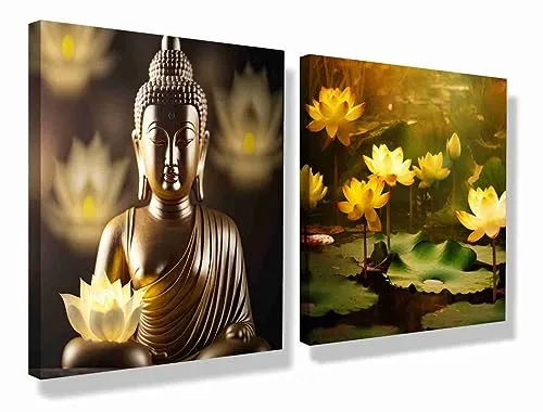 SAF paintings Wooden Framed Canvas Painting ||Set Of 2 Lord Buddha Canvas Wall Art Painting for Home Décor Office||For Bedrom,Living Room Home wall and Office Interior CR-170