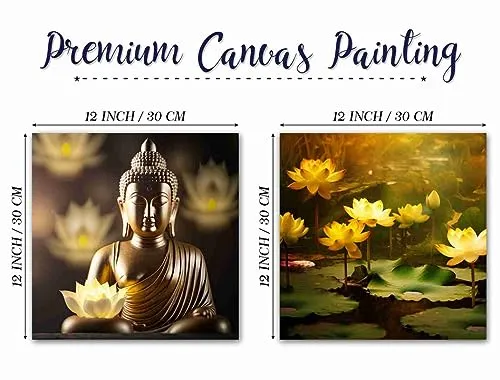 SAF paintings Wooden Framed Canvas Painting ||Set Of 2 Lord Buddha Canvas Wall Art Painting for Home Décor Office||For Bedrom,Living Room Home wall and Office Interior CR-170