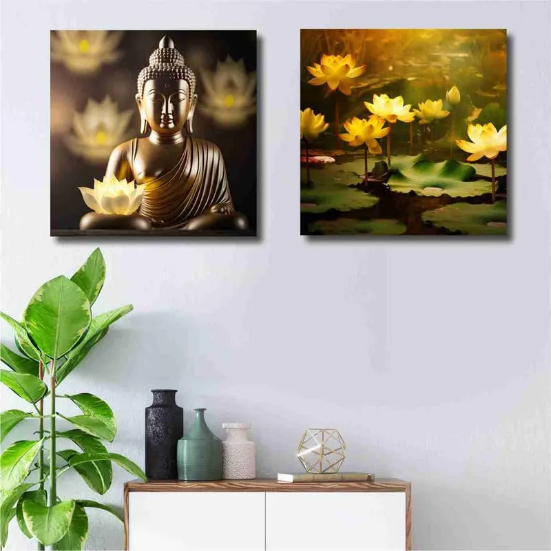 SAF paintings Wooden Framed Canvas Painting ||Set Of 2 Lord Buddha Canvas Wall Art Painting for Home Décor Office||For Bedrom,Living Room Home wall and Office Interior CR-170