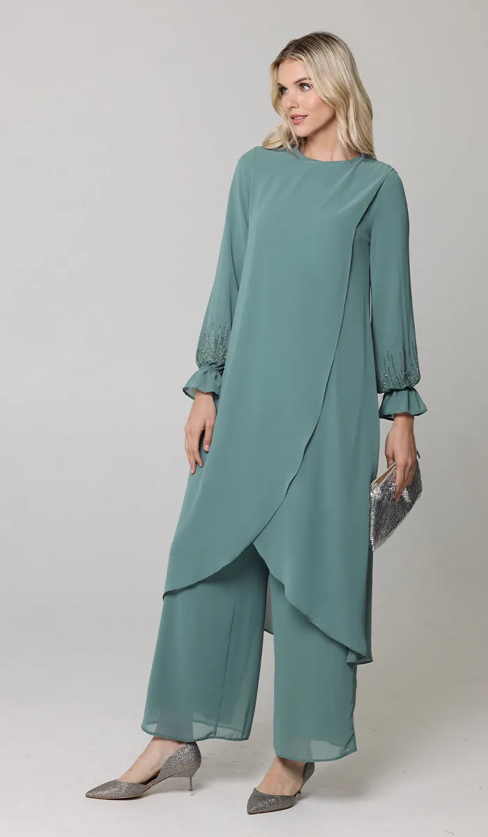 Safa Dressy Long Modest Midi Tunic - Seagreen