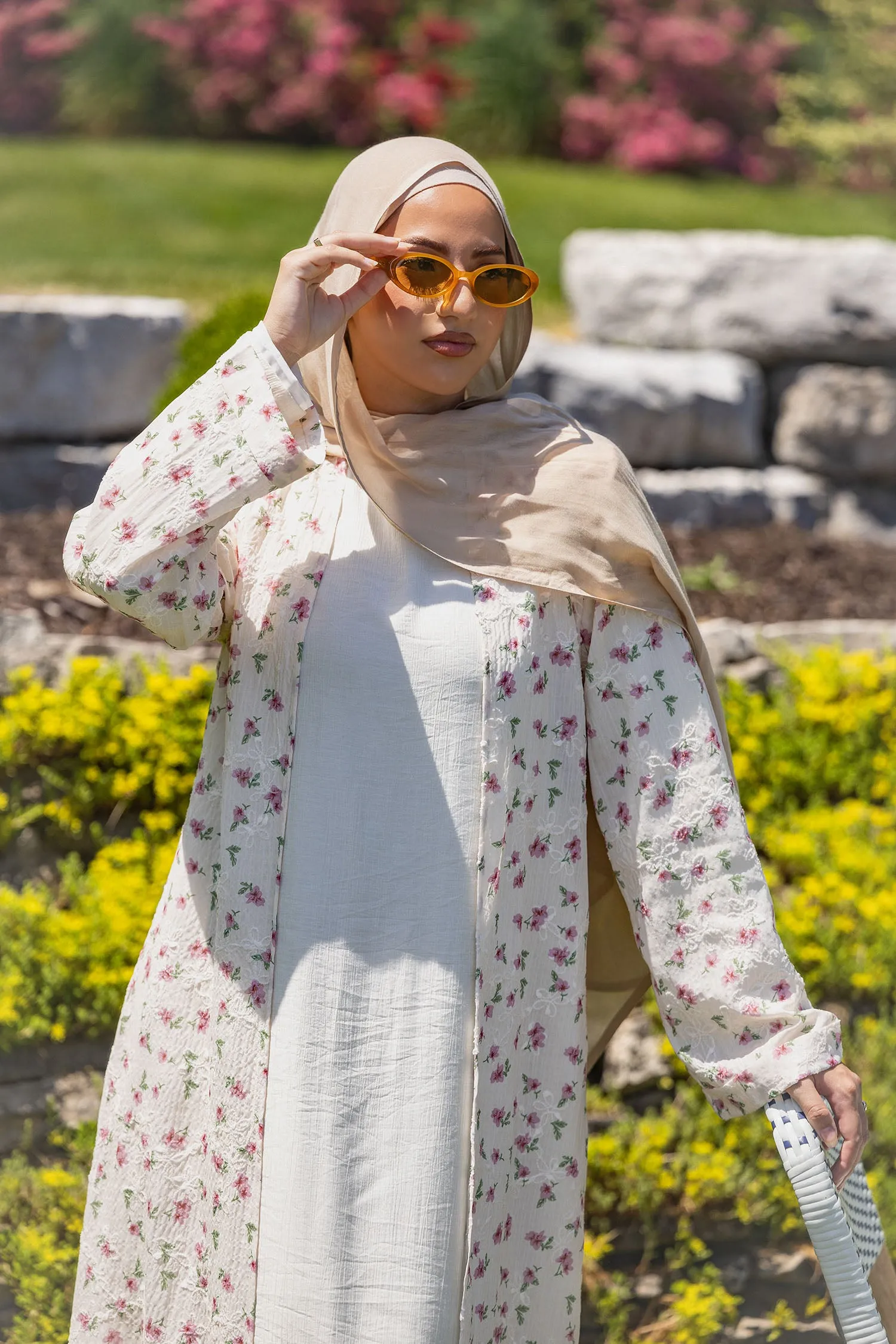 Safa Floral Abaya Set - Rose Pink